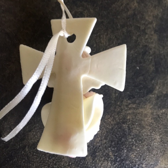 Handmade cream & white angel with sheep rosary denarius for boy or girl baptism - Picture 8 of 12
